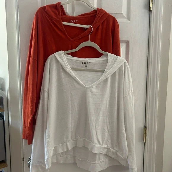 LOFT Orange and White Light-Weight Hooded Tops Set - Picture 1 of 4